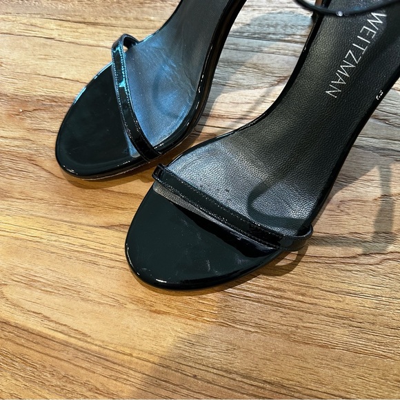 Stuart Weitzman Black Patent Leather Nudistsong Women’s Stiletto Heeled Sandals - Picture 6 of 13